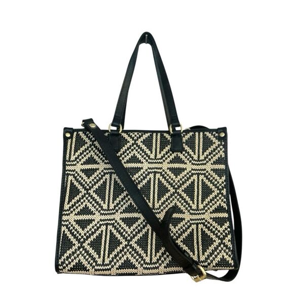 Patricia Nash Black & Tan‎ Tuareg Woven Ava Medium Leather Crossbody Tote